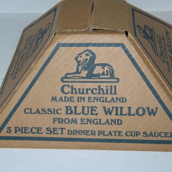 Vintage CHURCHILL BLUE WILLOW 3 pcs ~ Dinner Plate, Cup & Saucer Dinnerware NIB - Picture 6 of 6